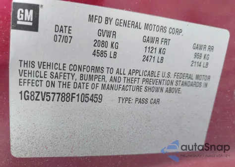 2008 Saturn Aura Xr from USA, damaged, VIN 1G8ZV57788F105459